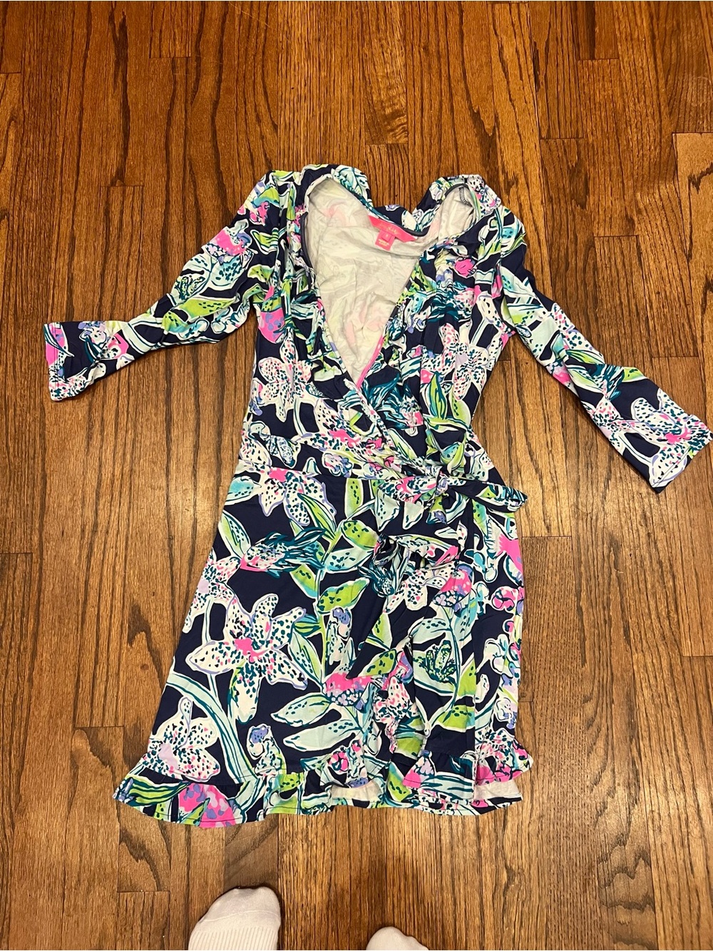 Women’s Lilly Pulitzer  Floral Wrap Dress - Navy, Pink & Green